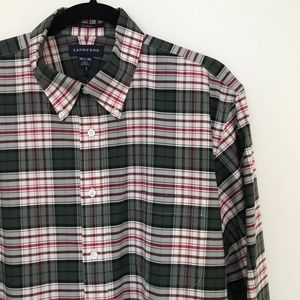Lands End Men's Red Green Plaid Pattern Shirt